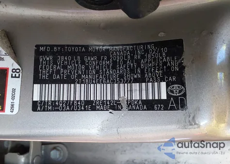 2010 Toyota Corolla z USA, uszkodzony, nr VIN 2T1BU4EE6AC353777